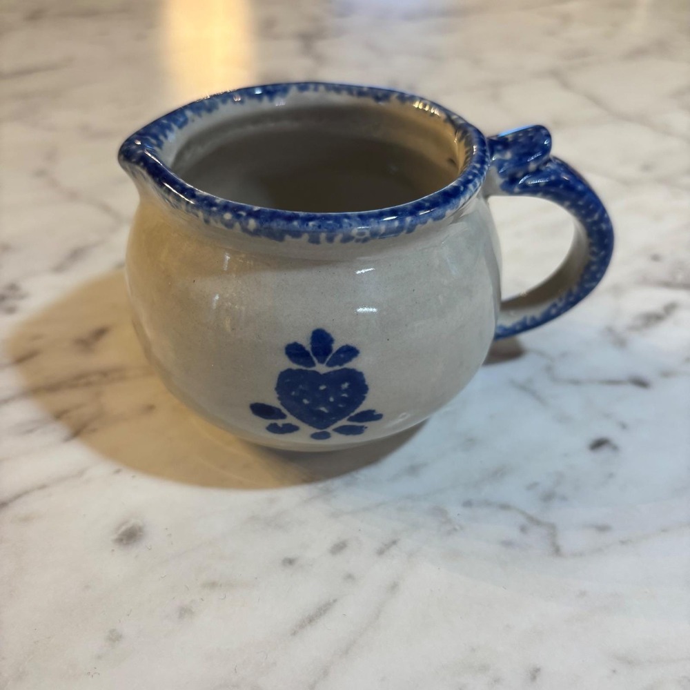 Loomco China Mini Creamer Pitcher Blue Heart Spongeware Ceramic Farmhouse Decor